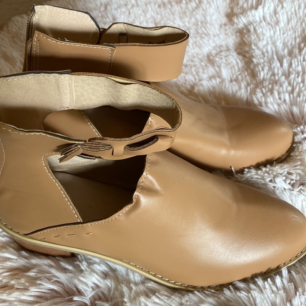Camel Colored Booties With Strap - image 2